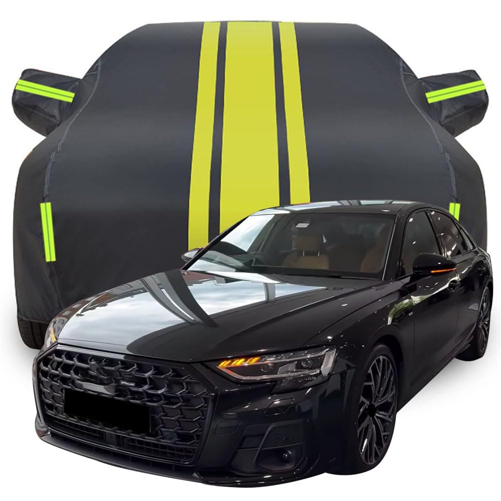 Vollgarage Autoabdeckung für 2023 Audi A8 50 TDI, Wasserdicht/Kratzfest/Uv-Schutz Autoplanen Garagen Hagelschutzplane,C-Black-Yellow von ZCHQF