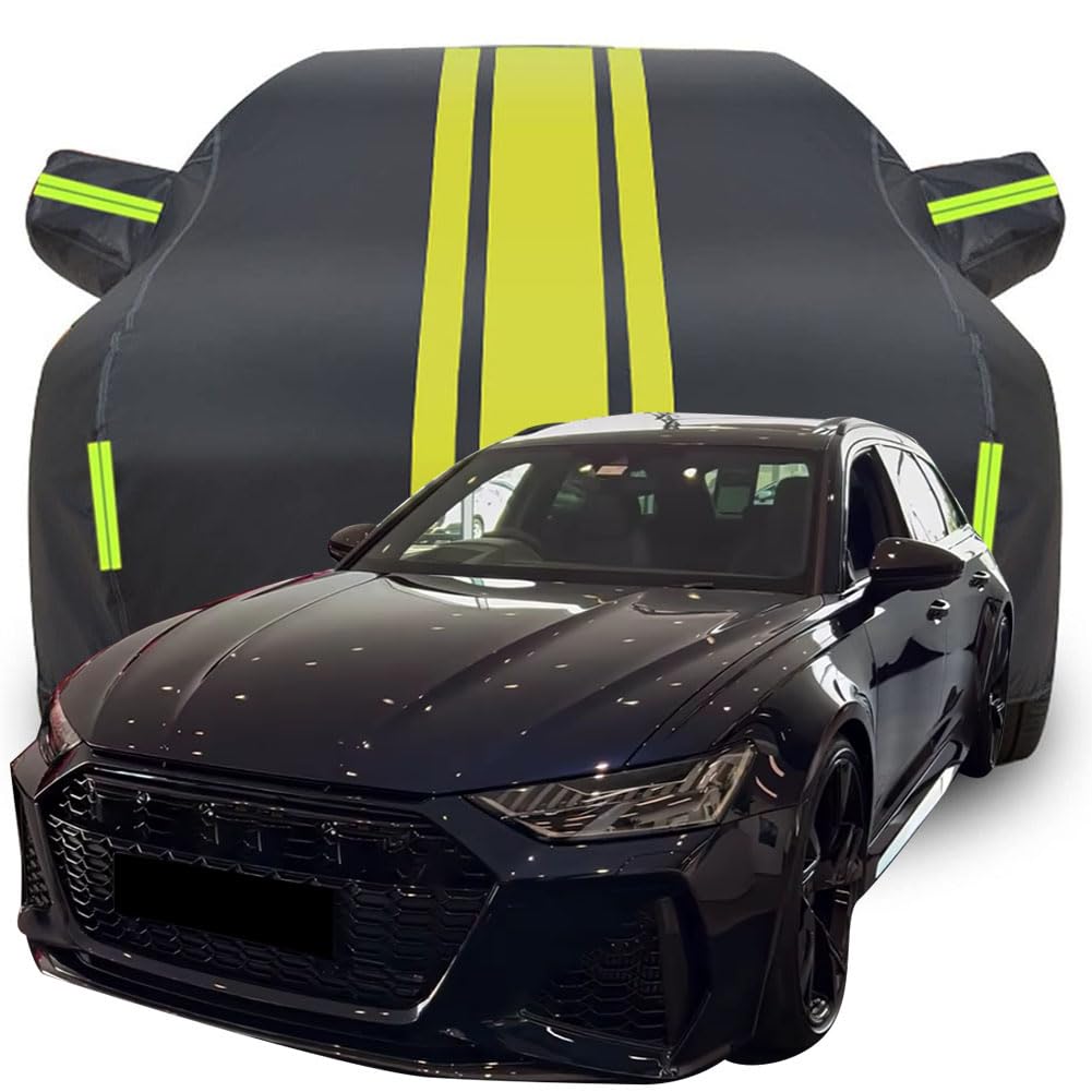 Vollgarage Autoabdeckung für 2023 Audi RS 6, Wasserdicht/Kratzfest/Uv-Schutz Autoplanen Garagen Hagelschutzplane,C-Black-Yellow von ZCHQF