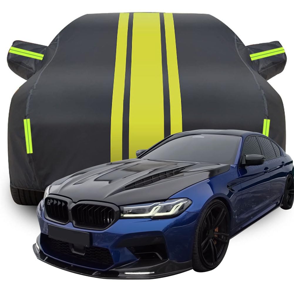 Vollgarage Autoabdeckung für BMW M5 Competition 1200 Hp BMW, Wasserdicht/Kratzfest/Uv-Schutz Autoplanen Garagen Hagelschutzplane,C-Black-Yellow von ZCHQF