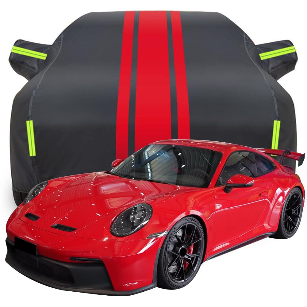 Vollgarage Autoabdeckung für Porsche 911 GT3, Wasserdicht/Kratzfest/Uv-Schutz Autoplanen Garagen Hagelschutzplane,A-Black-Red von ZCHQF