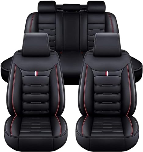 ZCHQF Auto Sitzbezüge Sets für Jeep Wrangler 4 Portes JK Unlimited Sport/Sahara/Rubicon, 5 Sitzer Leder Sitzschoner Vorne Hinten Wasserdicht Sitzauflage Accessories,D-Black Red von ZCHQF