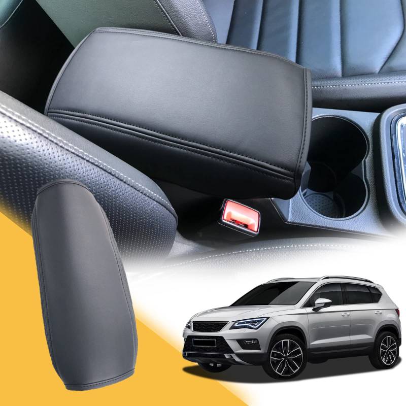 ZCLINKO Seat Ateca FR 2016-2022 Armlehnenbezug,Armlehnen überzug für Mittelarmlehne Bezug,Mittelkonsohle Kissen Armlehn,Armrest covera Auto zubehör(Schwarz) von ZCLINKO