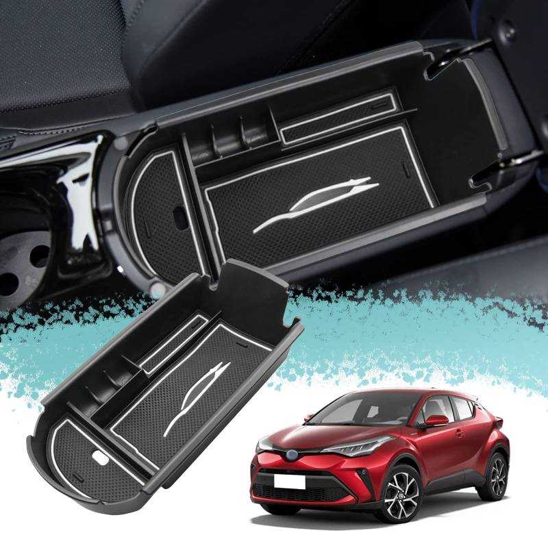 ZCLINKO Kompatibel mit Toyota C-HR CHR 2016-2022 Auto Mittelkonsole Armlehnen Aufbewahrungsbox Handschuhfach Organizer Tray für Zubehör mit Rutschfester Matte zubehör(Weiß) von ZCLINKO