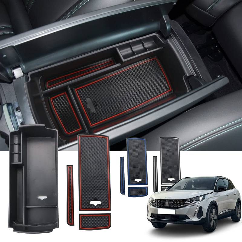 ZCLINKO Peugeot 3008 5008 GT 2016-2022 2023 Auto Mittelkonsole Armlehnen Aufbewahrungsbox Organizer für Zubehör mit Rutschfester Matte dreifarbiges Pad von ZCLINKO