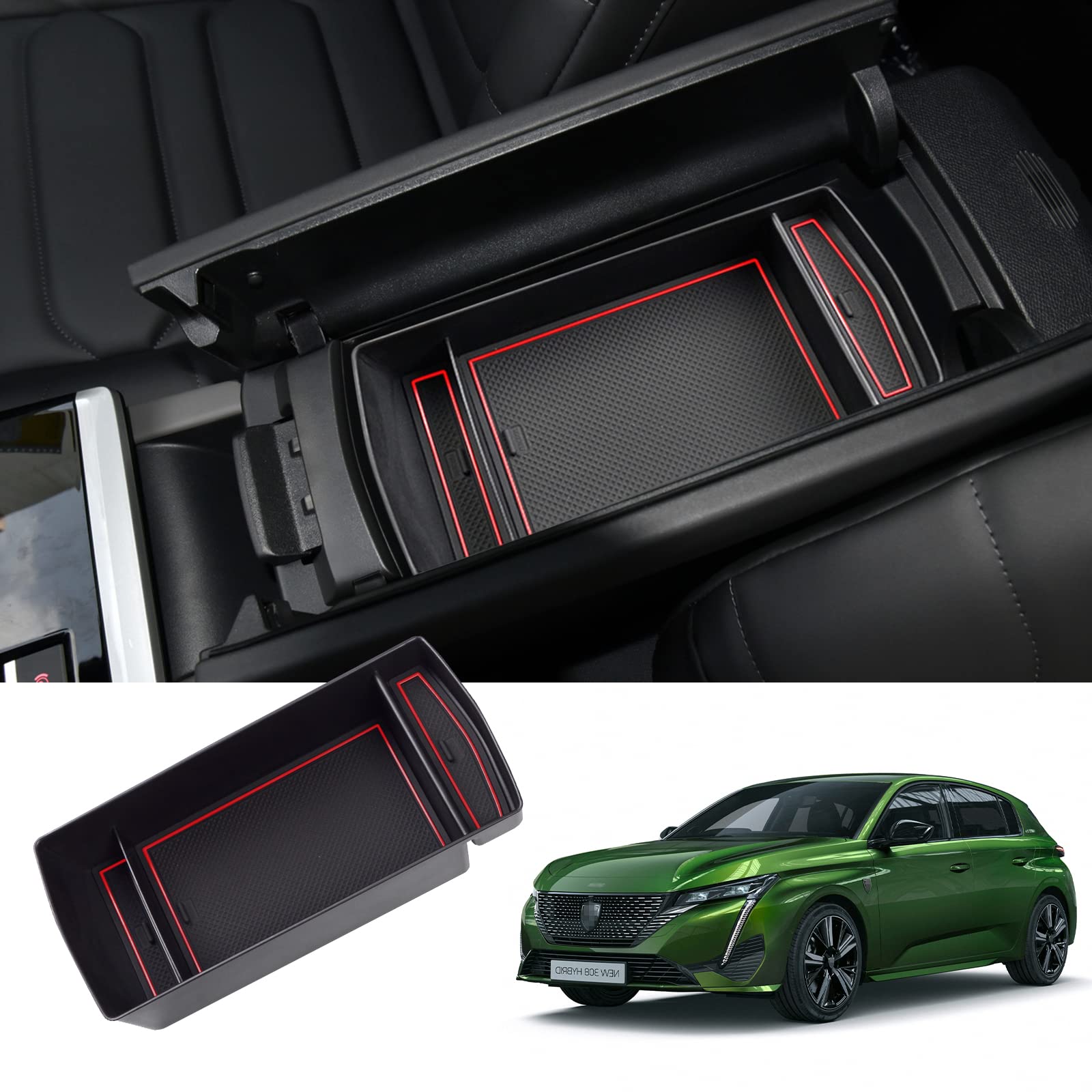 ZCLINKO für Opel Astra L/Peugeot 308 SW/DS4 / Citroe-n C5 X 2021-2024 2025 Mittelkonsole Aufbewahrungsbox Armlehnen Organizer Tray Peuge0t 308 Zubehör mit Rutschfester Matte (Rot) von ZCLINKO