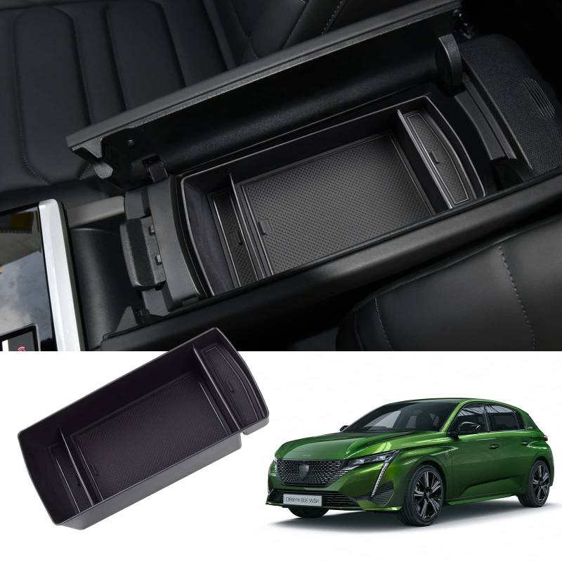 ZCLINKO für Opel Astra L/Peugeot 308 SW/DS4 / Citroe-n C5 X 2021-2024 2025 Mittelkonsole Aufbewahrungsbox Armlehnen Organizer Tray Peuge0t 308 Zubehör mit Rutschfester Matte (Schwarz) von ZCLINKO