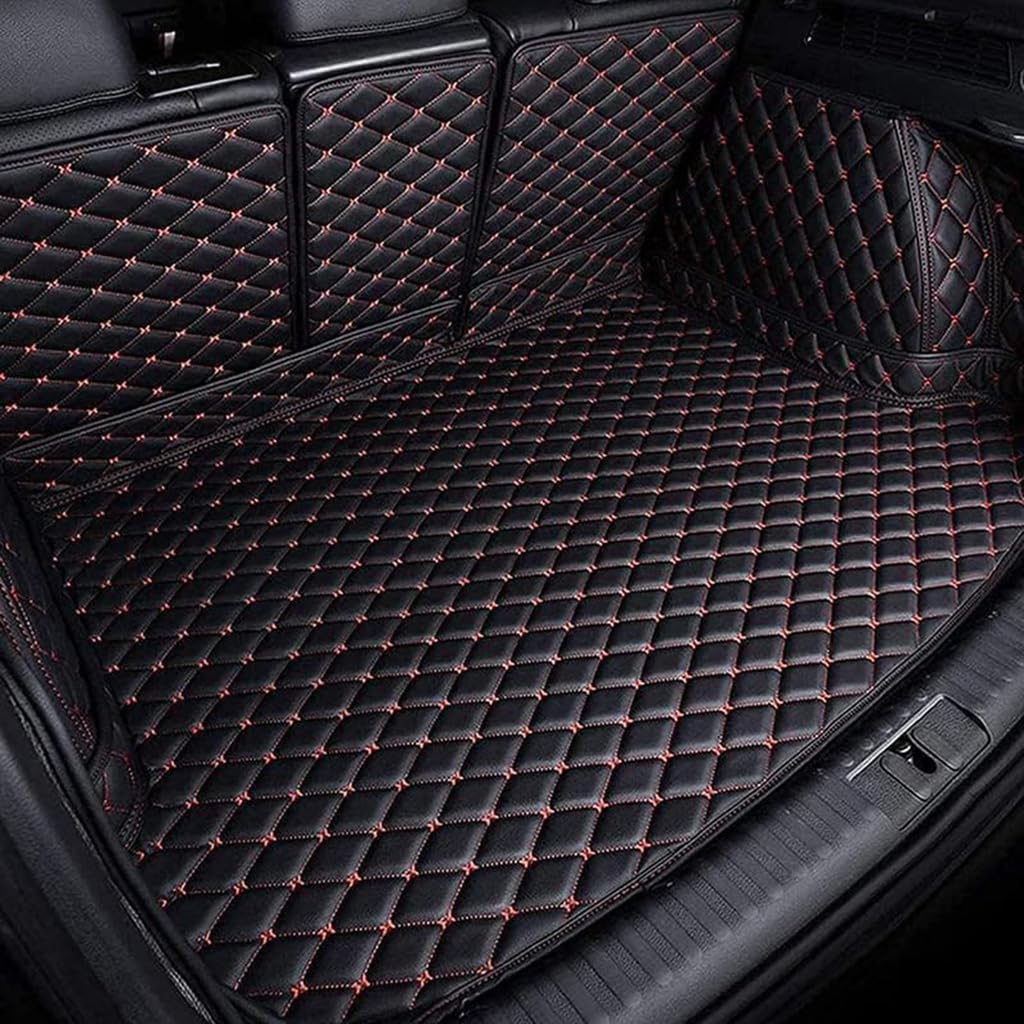 Vollabdeckung Auto Leder Kofferraummatte für Hyundai New Santafe 2019-2023 (Seven Seats),Auto Cargo Liner Pads rutschfest Kofferraum Schutzmatte Zubehör,Black red von ZCNDGHMQ