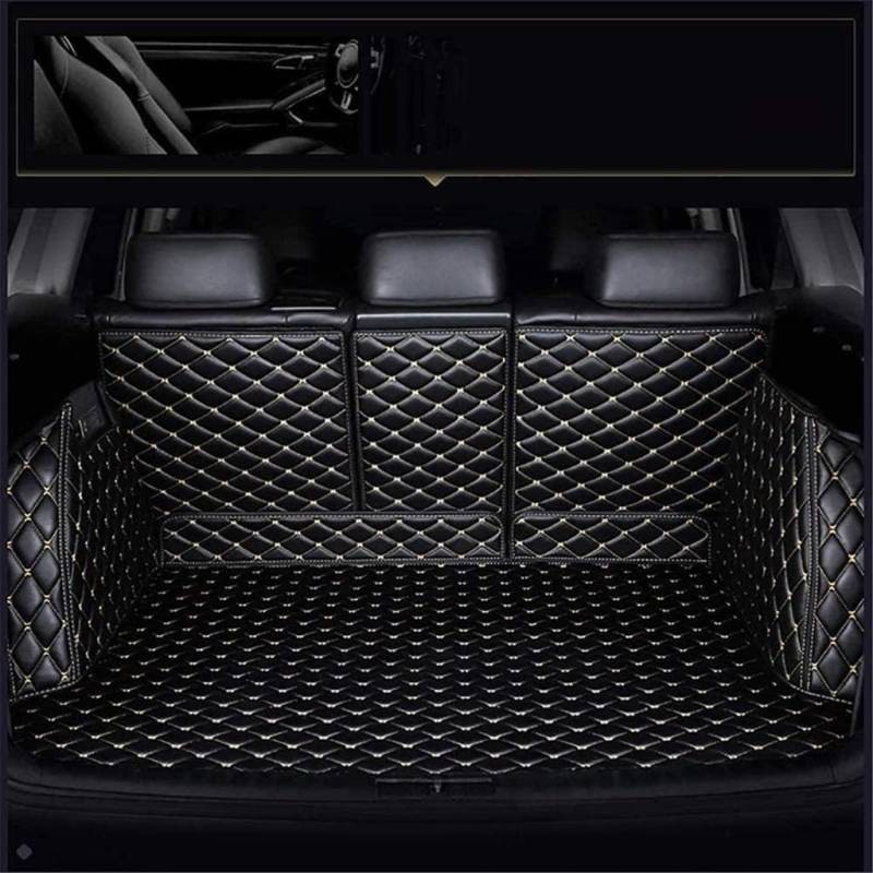 Vollabdeckung Auto Leder Kofferraummatte für Hyundai New Santafe 2019-2023 (six Seats),Auto Cargo Liner Pads rutschfest Kofferraum Schutzmatte Zubehör,Black White von ZCNDGHMQ