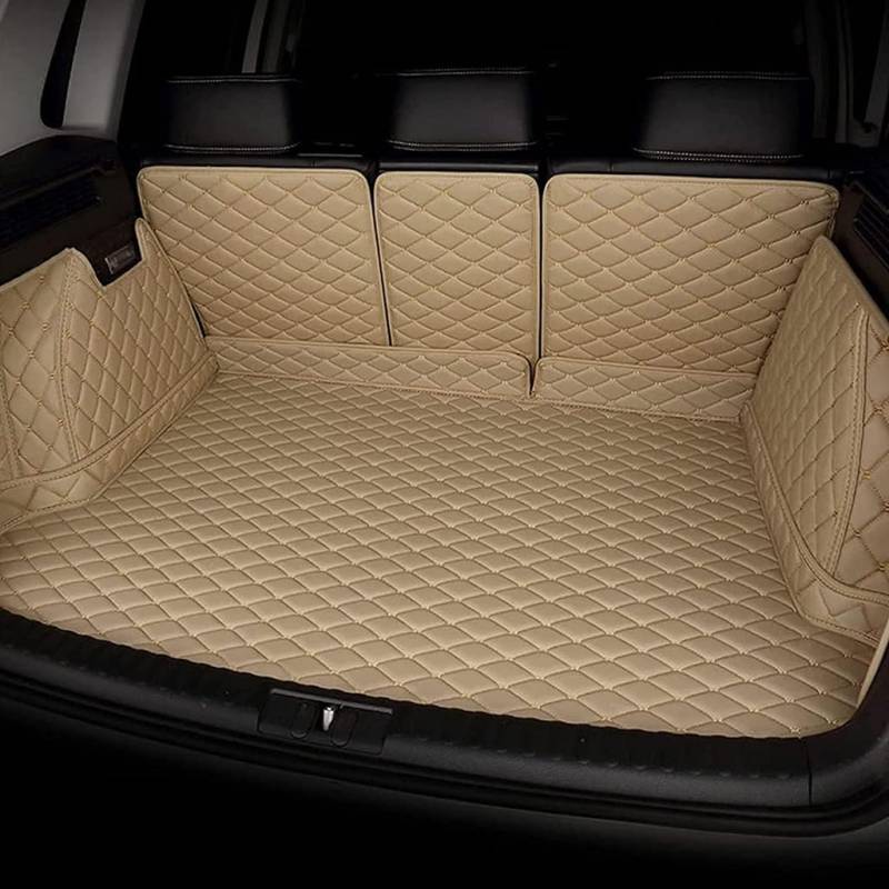 Vollabdeckung Auto Leder Kofferraummatte für Hyundai Palisades 2021-2024 (Seven Seats),Auto Cargo Liner Pads rutschfest Kofferraum Schutzmatte Zubehör,Beige von ZCNDGHMQ