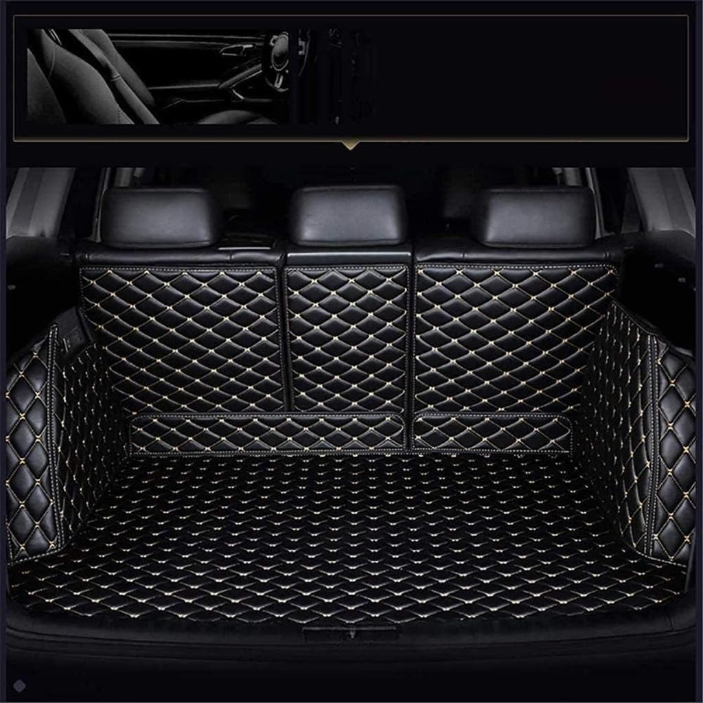 Vollabdeckung Auto Leder Kofferraummatte für Hyundai Palisades 2021-2024 (six Seats),Auto Cargo Liner Pads rutschfest Kofferraum Schutzmatte Zubehör,Black White von ZCNDGHMQ