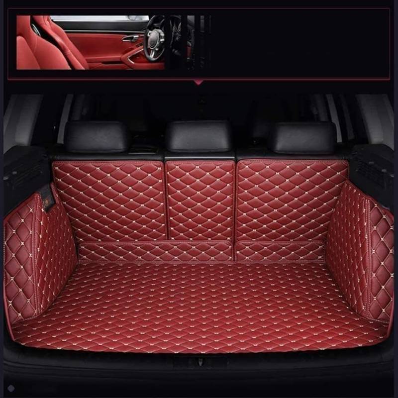 Vollabdeckung Auto Leder Kofferraummatte für Hyundai Tucson 2015-2020,Auto Cargo Liner Pads rutschfest Kofferraum Schutzmatte Zubehör,Red von ZCNDGHMQ