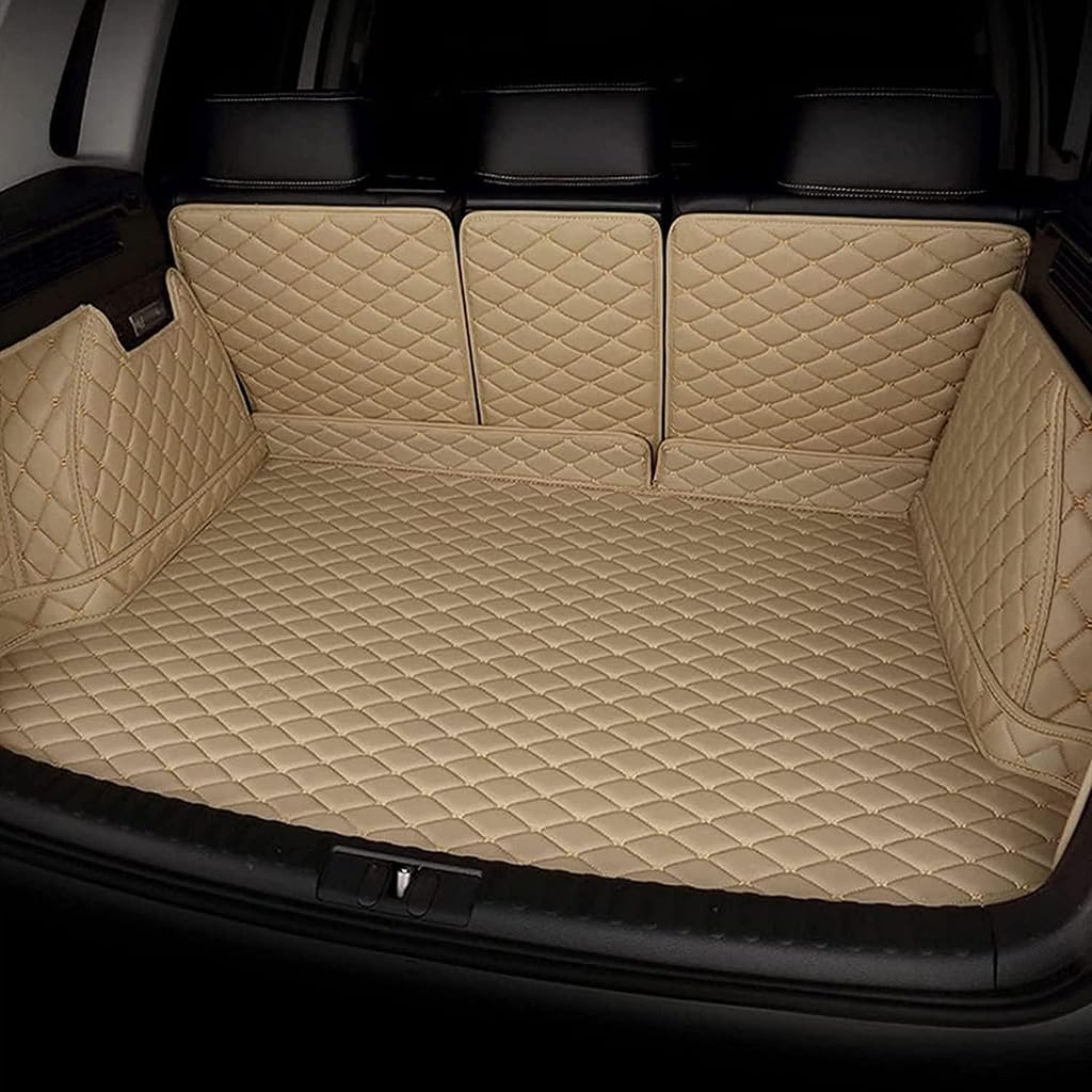 Vollabdeckung Auto Leder Kofferraummatte für Isuzu MU-X 2015-2022, Seven-Seater,Auto Cargo Liner Pads rutschfest Kofferraum Schutzmatte Zubehör,Beige von ZCNDGHMQ