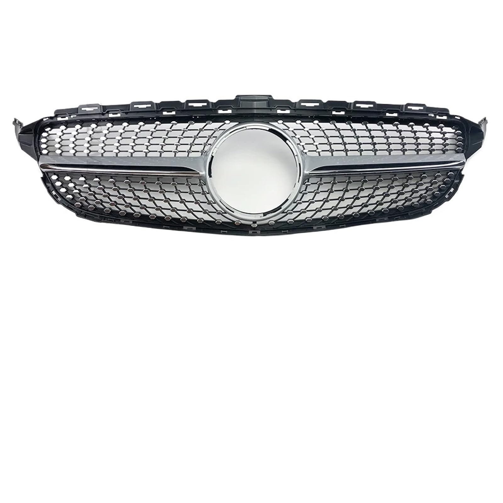 Auto Front Kühlergrille Für Benz W205 C S205 C205 2014-2021 C180 C300 C250 C200 C260 Modifizierter Diamant-Stil Body Kit Frontstoßstangengrill Frontgrills(14-18 Chrome Silvery) von ZCera