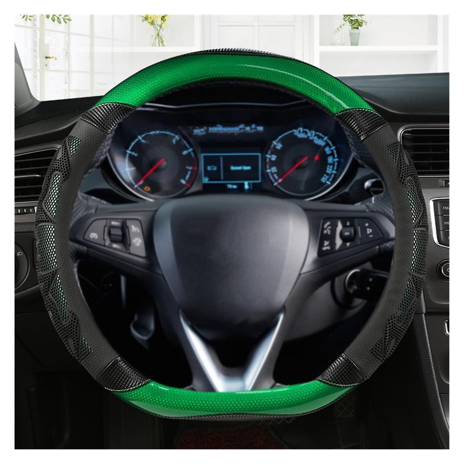 Lenkradabdeckungen Für Opel Für Astra Für Corsa Für Combo Für Mokka Für Insignia CT 2015-2021 Autolenkradabdeckung D-Form Leder Lenkradbezüge(Green) von ZCera