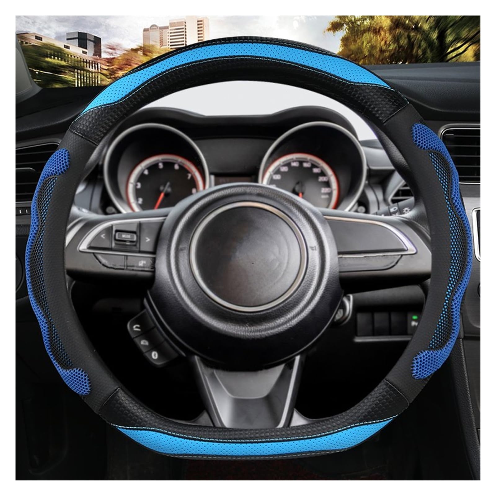 Lenkradabdeckungen Für Suzuki Für Swift 2017 2018 2019 2020 2021 2022 Für Sport Mikrofaser Leder D Form 38cm Auto Lenkrad Abdeckung Lenkradbezüge(Blue) von ZCera