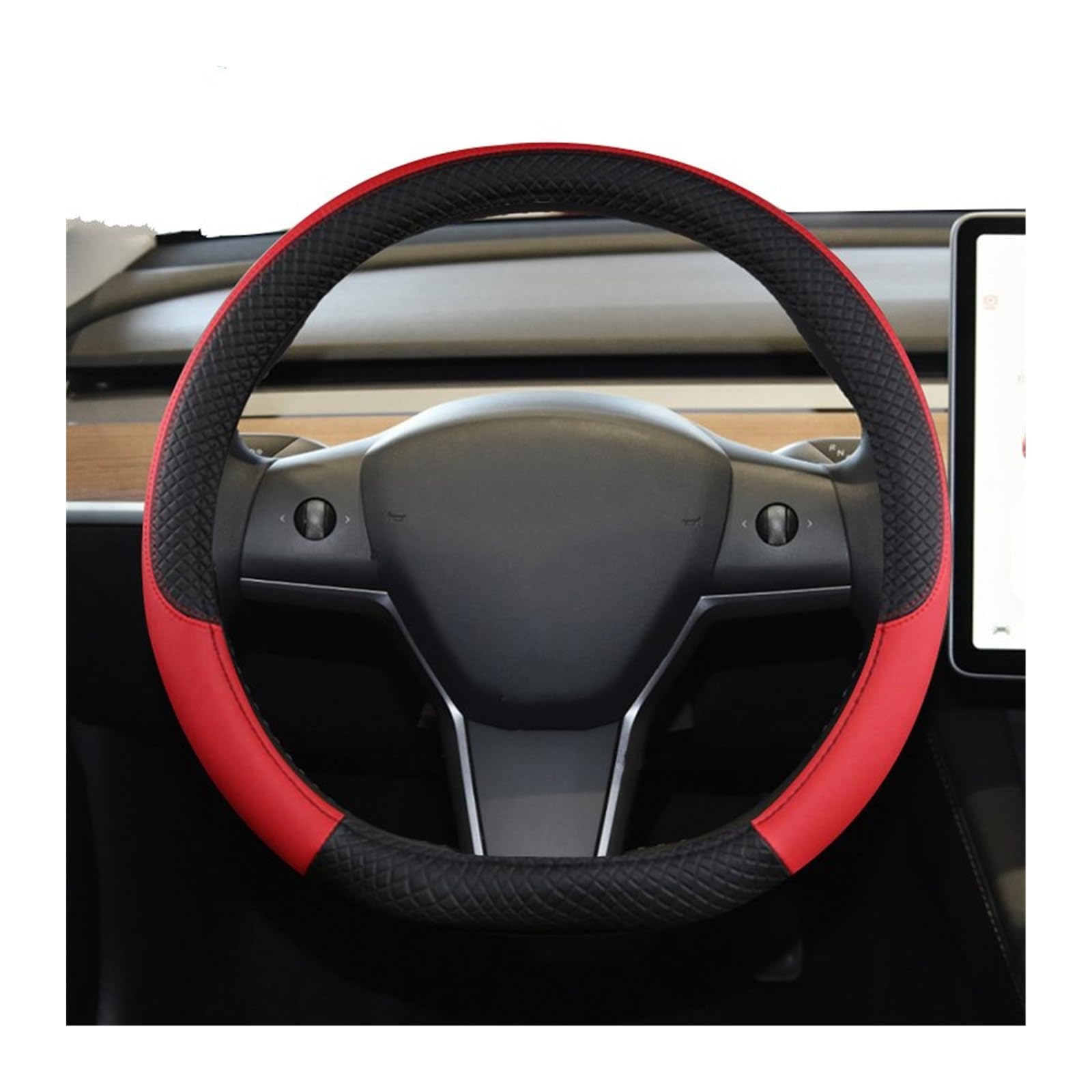 Lenkradabdeckungen Für Tesla Für Modell 3 2016 2017 2018 2019 2020-2023 9 Farben Autolenkradabdeckung PU-Leder Rutschfestes Autozubehör Lenkradbezüge(Red) von ZCera