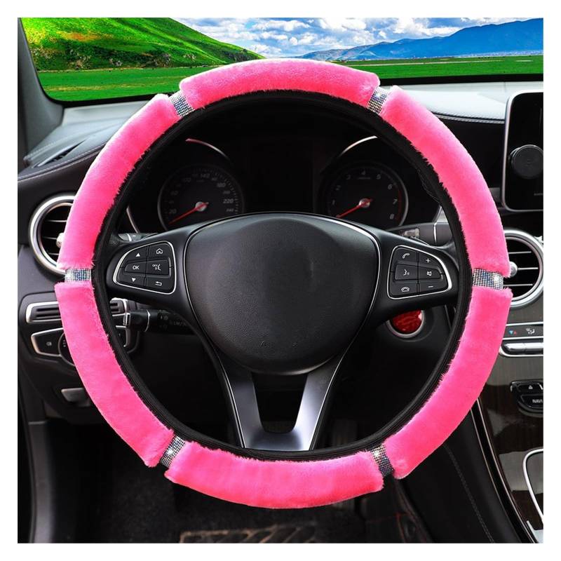 Lenkradabdeckungen Weicher Plüsch-Autolenkradbezug Mit Strasssteinen, Winter-Innenausstattung, 37-38 cm, Lenkradbezug, Auto-Styling Für Damen Lenkradbezüge(Pink) von ZCera