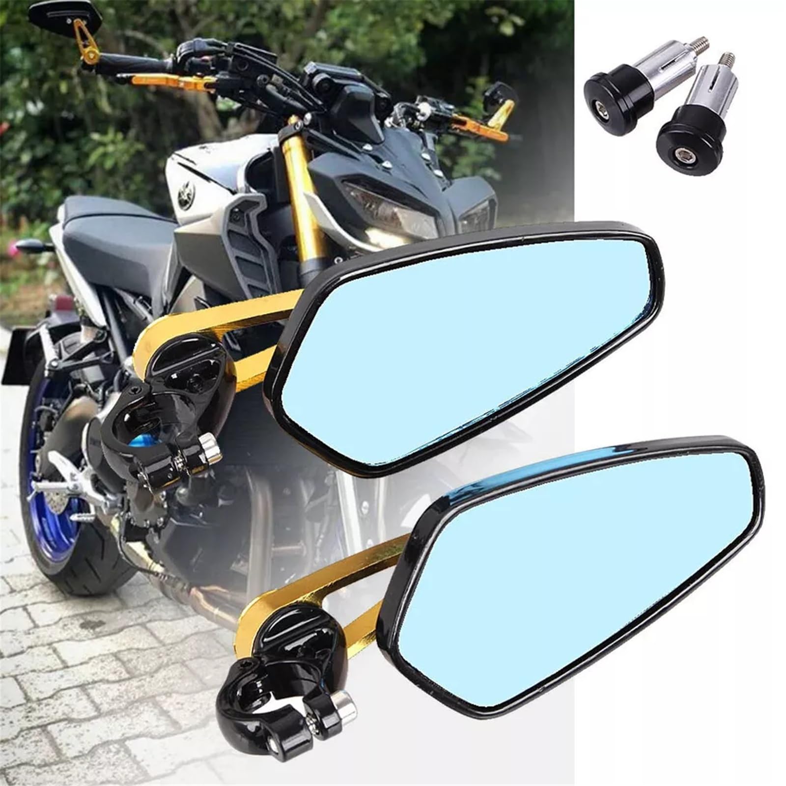 Motorrad Spiegel 7/8 "22mm Motorrad Rearview Außenspiegel Universal Scooter Bar End Lenker Spiegel Zubehör Motorrad Seitenspiegel(Yellow) von ZCera