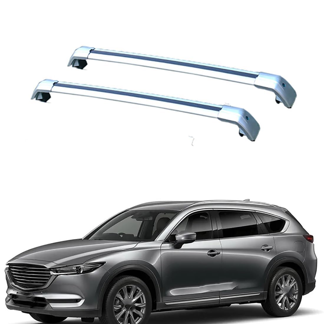 2 Stück Auto Dachträger für Mazda CX8 5door SUV 2018+, Aluminium Dachgepäckträger Dachgepäckablage Querträger Relingträger, Lastenträger GepäCktransport Zubehör,B-Silver von ZDJBFA