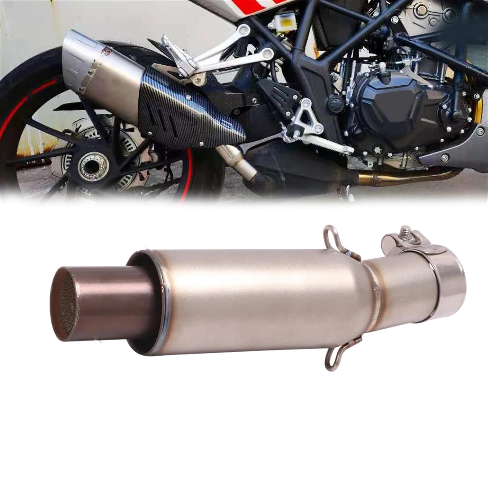 Motorrad GP Auspuff Schalldämpfer Mittelverbinder Verbindungsrohr Mit Katalysator Zum Aufstecken Für COLOVE Cobra 321 R 321R ZF400 500 Motorradauspuff von ZDJKI