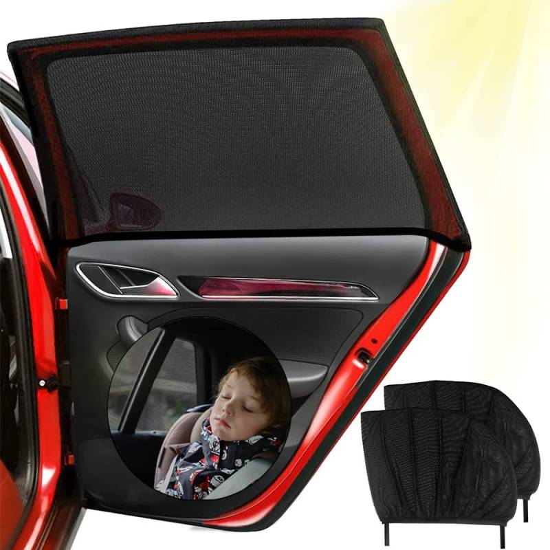 2 Stück Sonnenschutz Auto,Sonnenschutz Auto Baby mit Zertifiziertem UV Schutz,Auto Sonnenschutz für Kinder,Universal Sonnenblende Auto Kinder,Hochelastisches Eisseide-Material von ZDQC