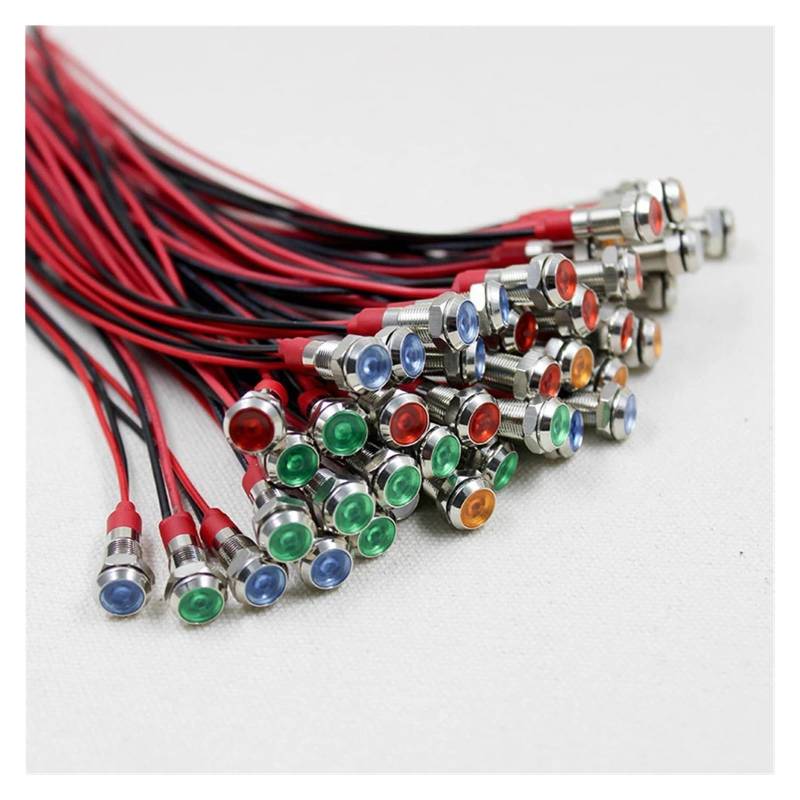 6/8/10/12mm LED Metal Indicator light waterproof Signal lamp 3v 6V 12V 24V 220v with wire red yellow blue green white orange ZDVHOMCB(8mm,10MM_220V) von ZDVHOMCB