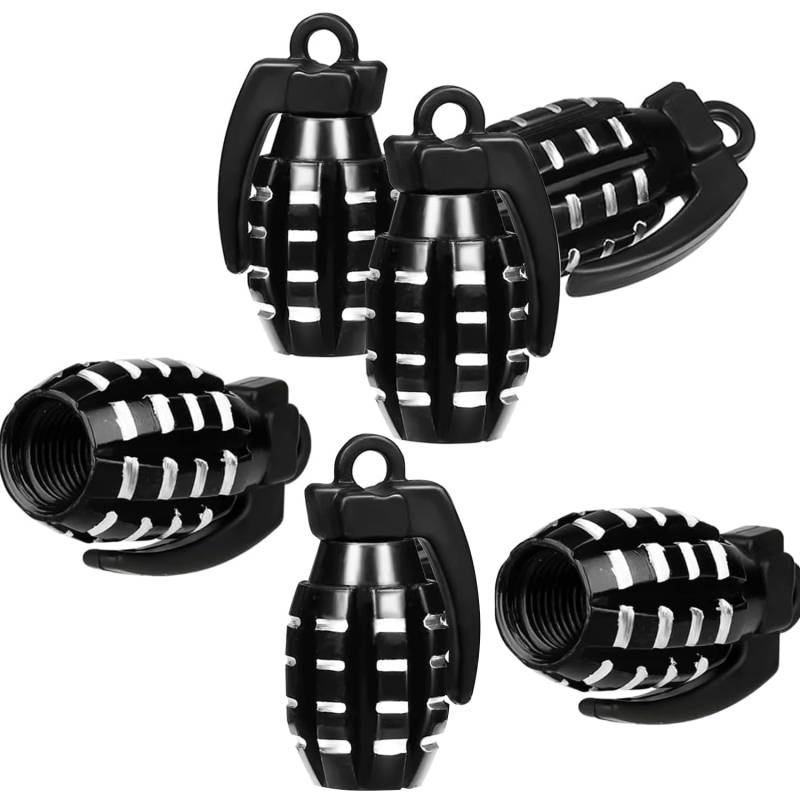 6Pcs Granatenstil Aluminium Ventilkappen, Aluminium Staubkappen, Grenade Autoreifenkappen, Metall Reifen Ventilkappen, Reifen Air Ventil Cover, für Trucks Motorräder (Schwarz) von ZEACCT