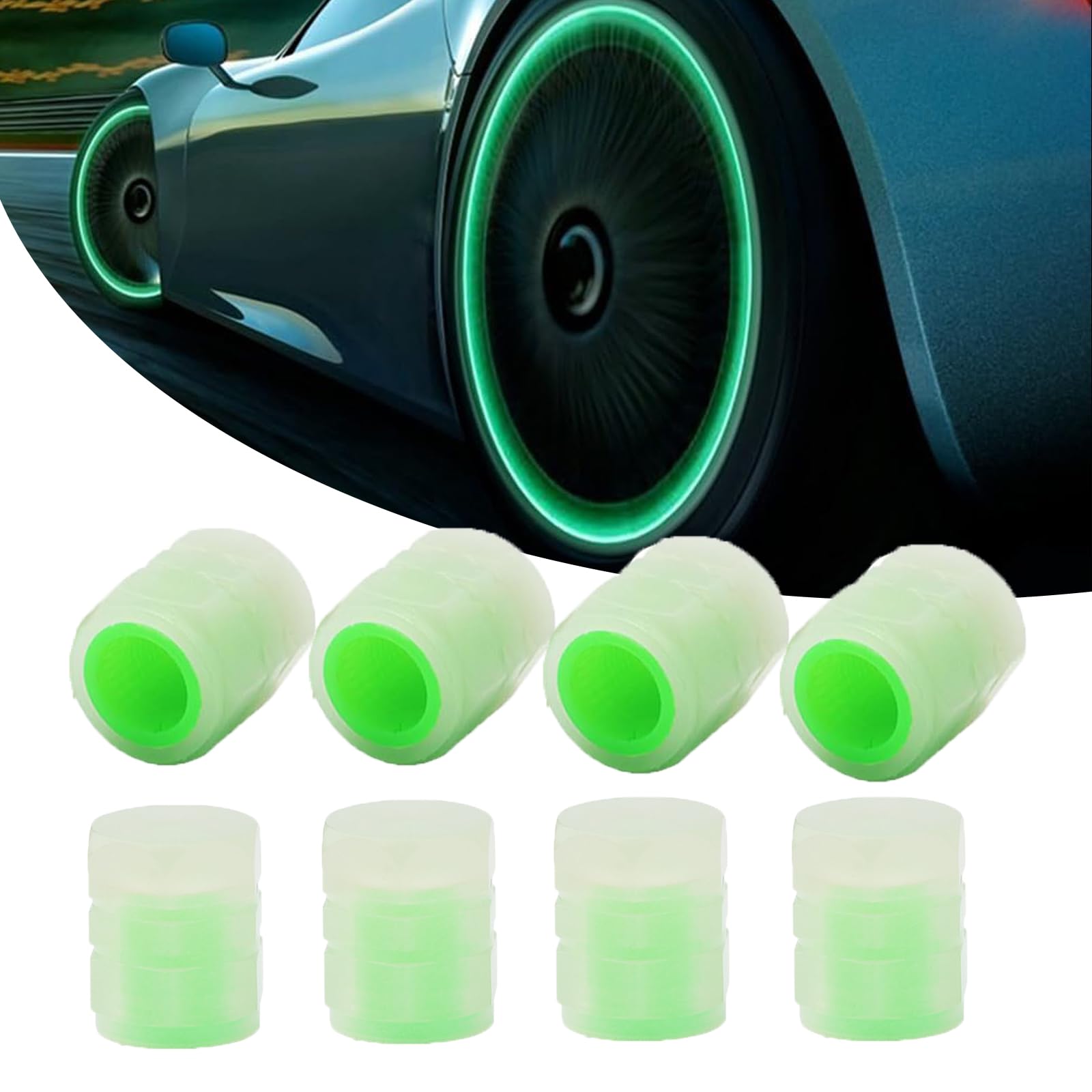 Fluorescent Tire Valve Caps, Universal Fluorescent Car Tire Valve Caps, Glow in The Dark Tire Valve Caps, Tire Valve Caps Light Up, Fluorescent Car Tire Valve Caps Accessories von ZEID