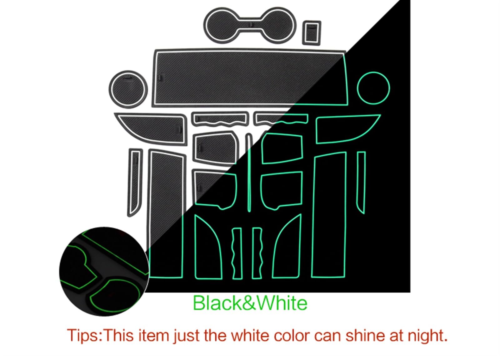 ZEMNLO Staubdichtes Pad for Türnuten, for, for Jeep, for Compass MK49 2007~2017, Gummi-Antirutschmatte, Getränkehalter, Aufbewahrungstürschlitz, Aufkleber, Autoteppich Antirutschmatten(Luminous) von ZEMNLO