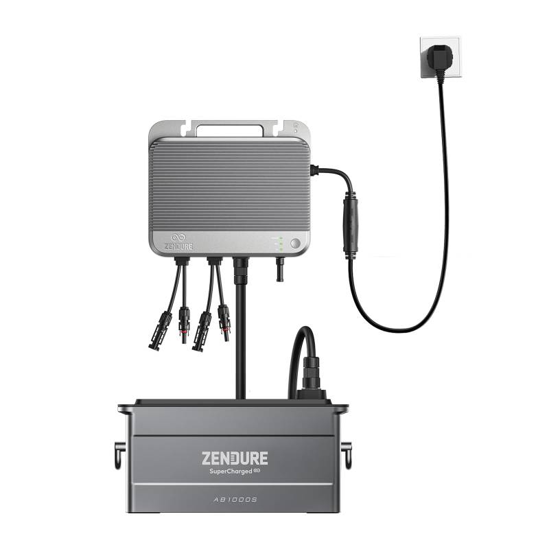 Zendure Speicher für Balkonkraftwerk, SolarFlow 800 mit 1200W Solar Eingang, 800W AC Eingang/Ausgang, Schwache Lichterzeugung, TOU, APP, AB1000S 960Wh Kapazitäten (Erweiterbar auf bis zu 11,52 kWh) von ZENDURE SuperCharged