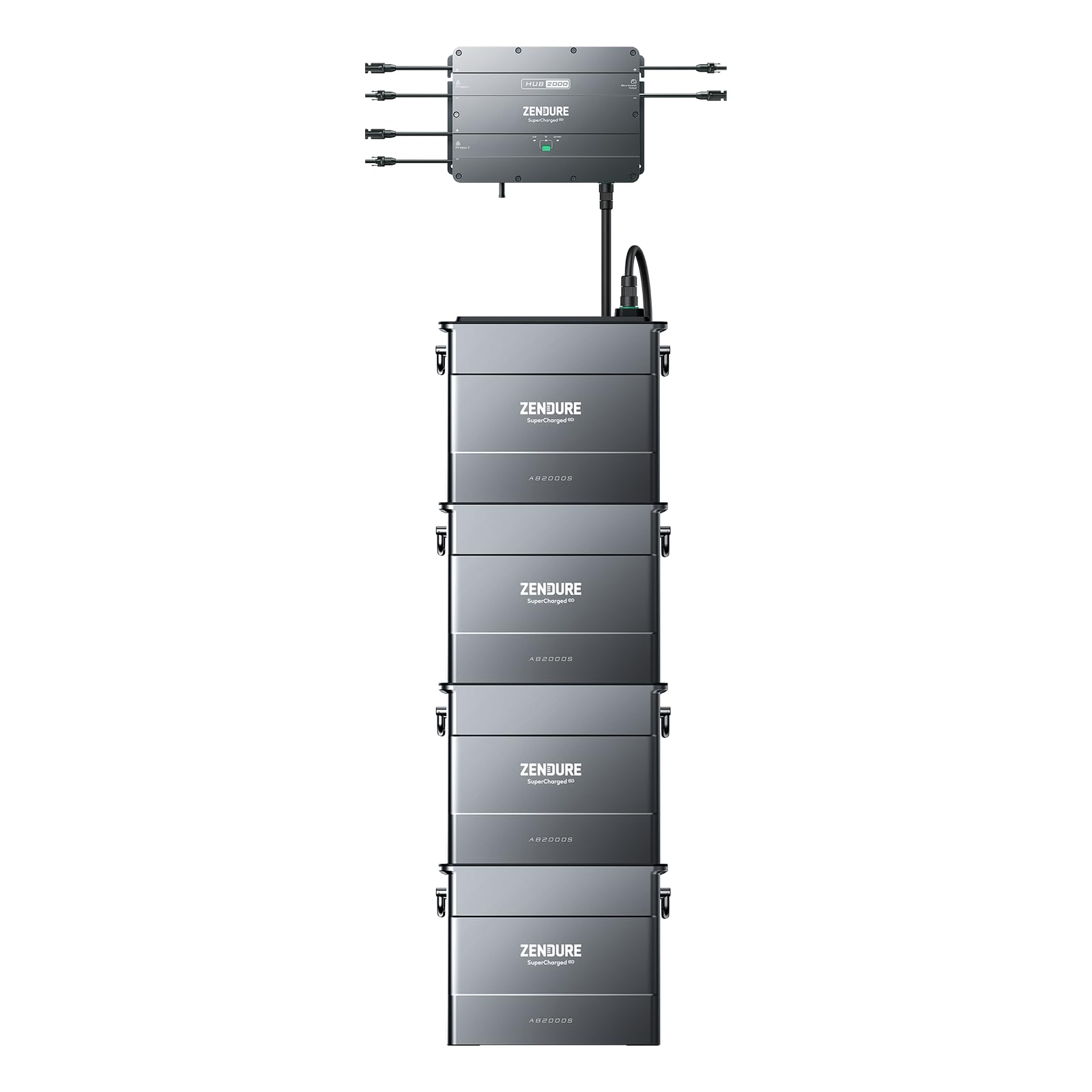 Zendure Speicher für SolarFlow Balkonkraftwerk, Hub 2000 mit 1800 W Solar Eingang, 4 AB2000S 7680 Wh LiFePO4, 7680 Wh Erweiterbare Kapazität, Kompatibel mit Shelly Pro 3EM von ZENDURE SuperCharged