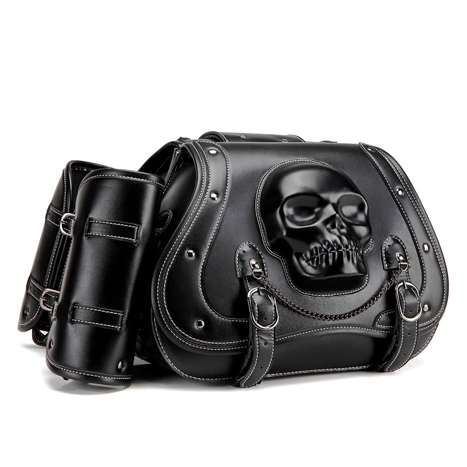 ZEPFJHE Large Capacity PU Leather Motorcycle Saddlebags Side Bags Stylish Skull Designs Tool Storage Bag for Bike von ZEPFJHE