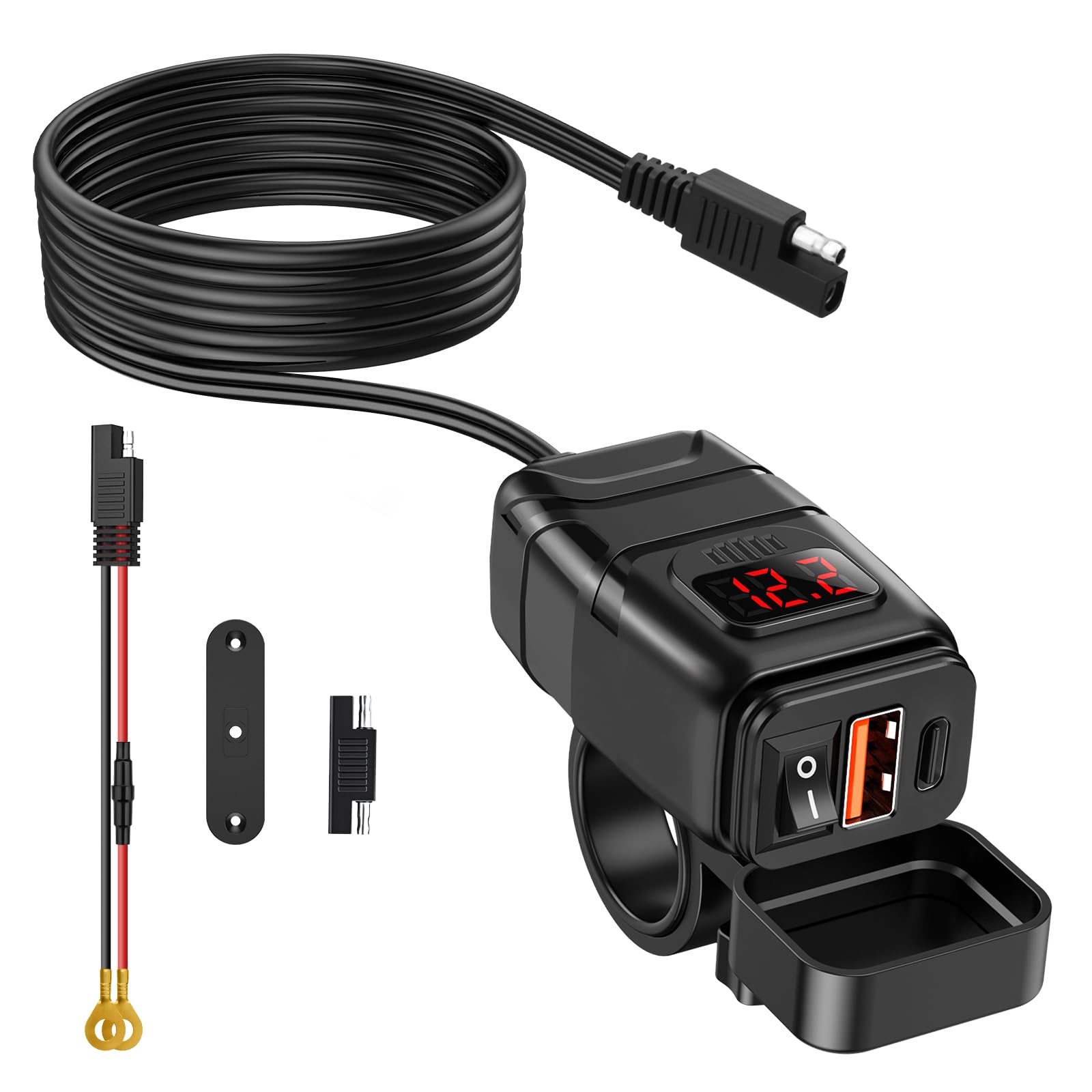 ZEXMTE 12V USB Steckdose Motorrad, PD Type-C & USB Ladegerät mit EIN-/Ausschalter und LED-Spannungsmesser, Quick Charge 3.0 USB-C Steckdose für 12V ~24V Motorrad Wohnmobil KFZ Boot von ZEXMTE