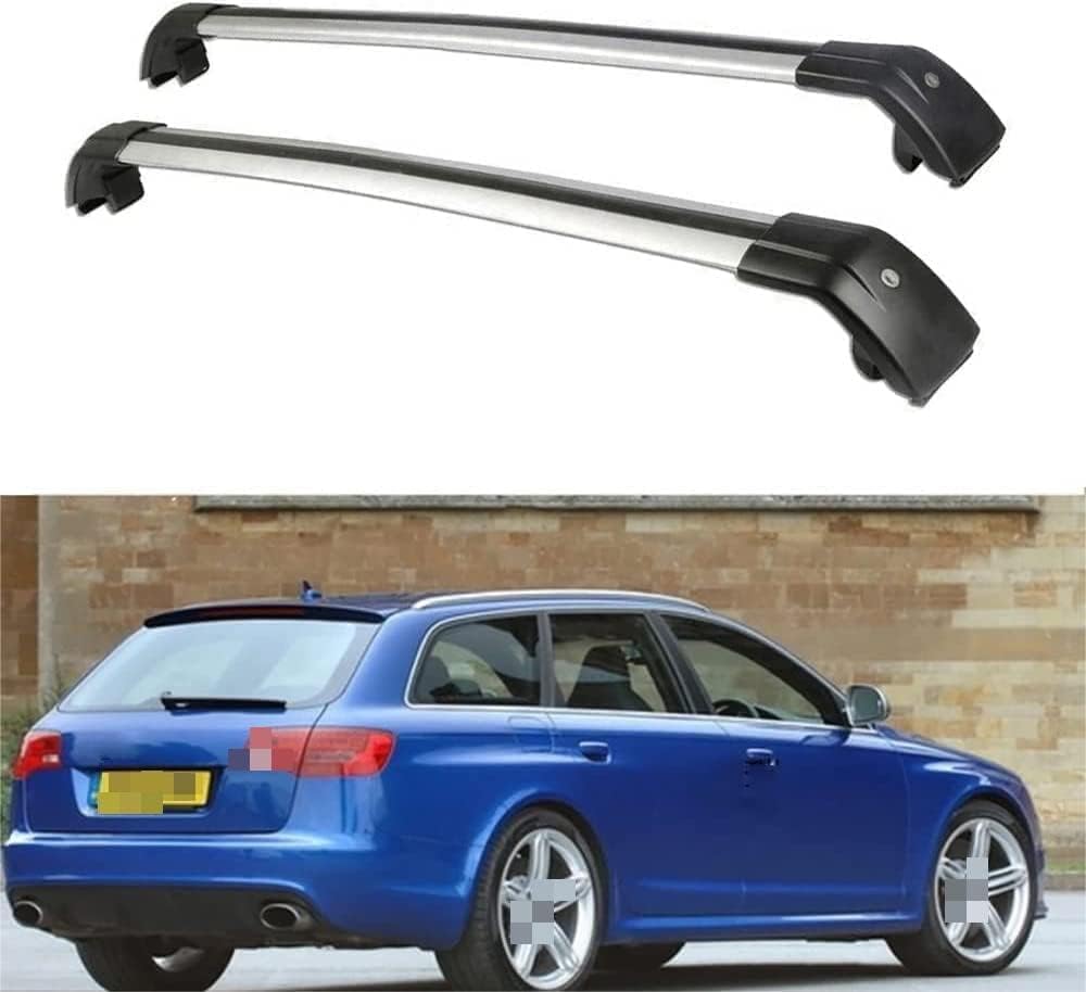 2 Stücke Dachträger für Audi A6 Avant Estate C6 2005-2010, aus Alu Bis Offene Reling, Auto Dachreling Rack Lastenträger Querträger Auto Zubehör,Black+Silver von ZFSMHLH