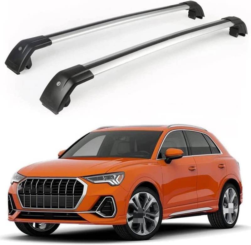 2 Stücke Dachträger für Audi Q3 2019 2020 2021 2022, aus Alu Bis Offene Reling, Auto Dachreling Rack Lastenträger Querträger Auto Zubehör,Black-Silver von ZFSMHLH