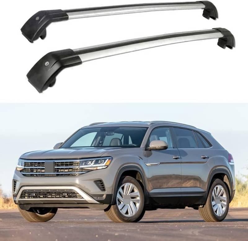 2 Stücke Dachträger für VW Atlas Cross Sport 2018 2019 2020 2021 2022 2023, aus Alu Bis Offene Reling, Auto Dachreling Rack Lastenträger Querträger Auto Zubehör,Black+Silver von ZFSMHLH