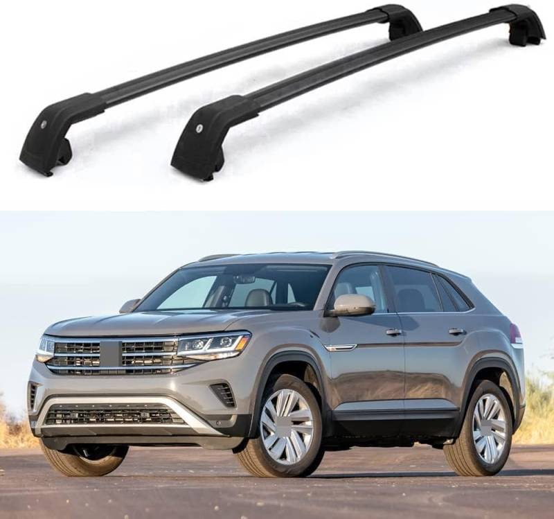 2 Stücke Dachträger für VW Atlas Cross Sport 2018 2019 2020 2021 2022 2023, aus Alu Bis Offene Reling, Auto Dachreling Rack Lastenträger Querträger Auto Zubehör,Black von ZFSMHLH