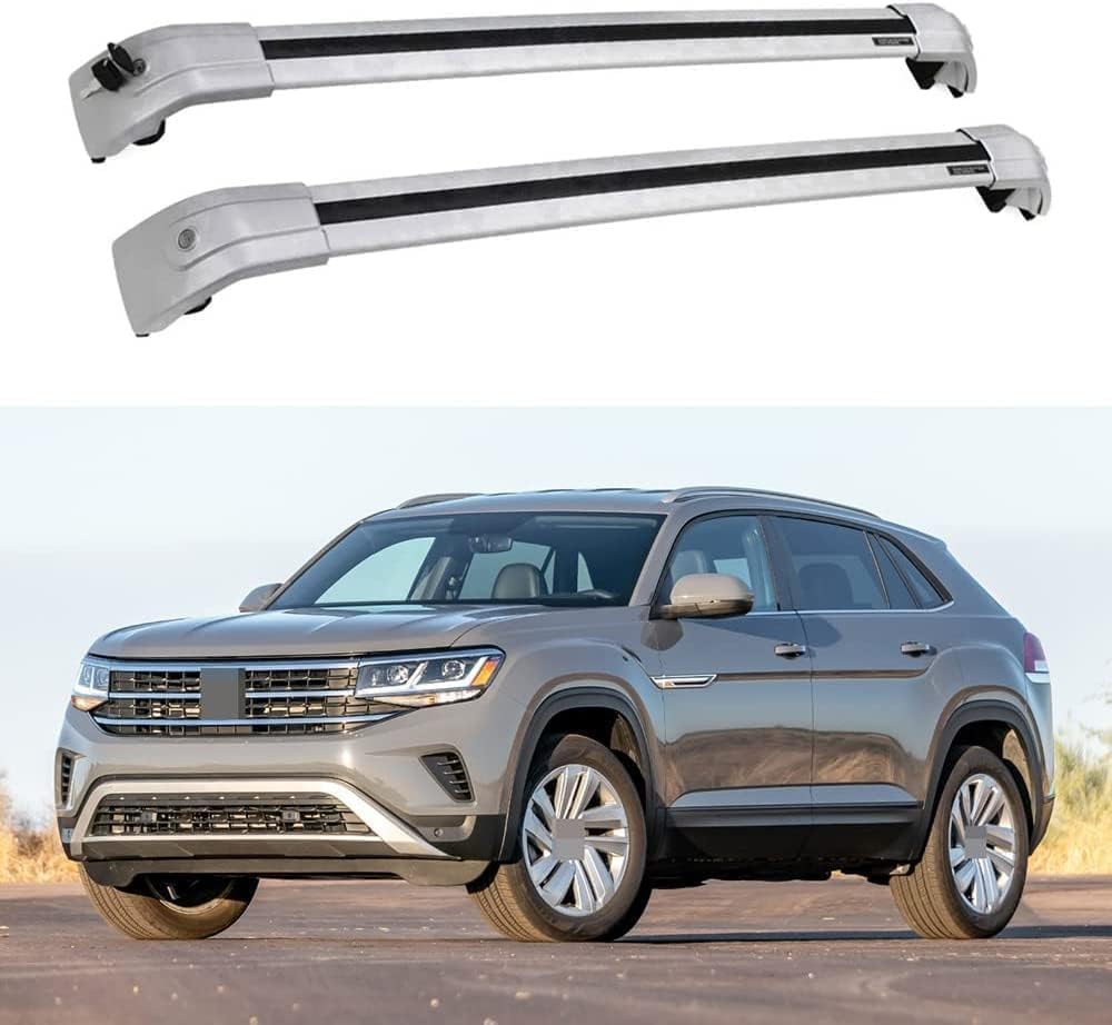 2 Stücke Dachträger für VW Atlas Cross Sport 2018 2019 2020 2021 2022 2023, aus Alu Bis Offene Reling, Auto Dachreling Rack Lastenträger Querträger Auto Zubehör,Silver von ZFSMHLH