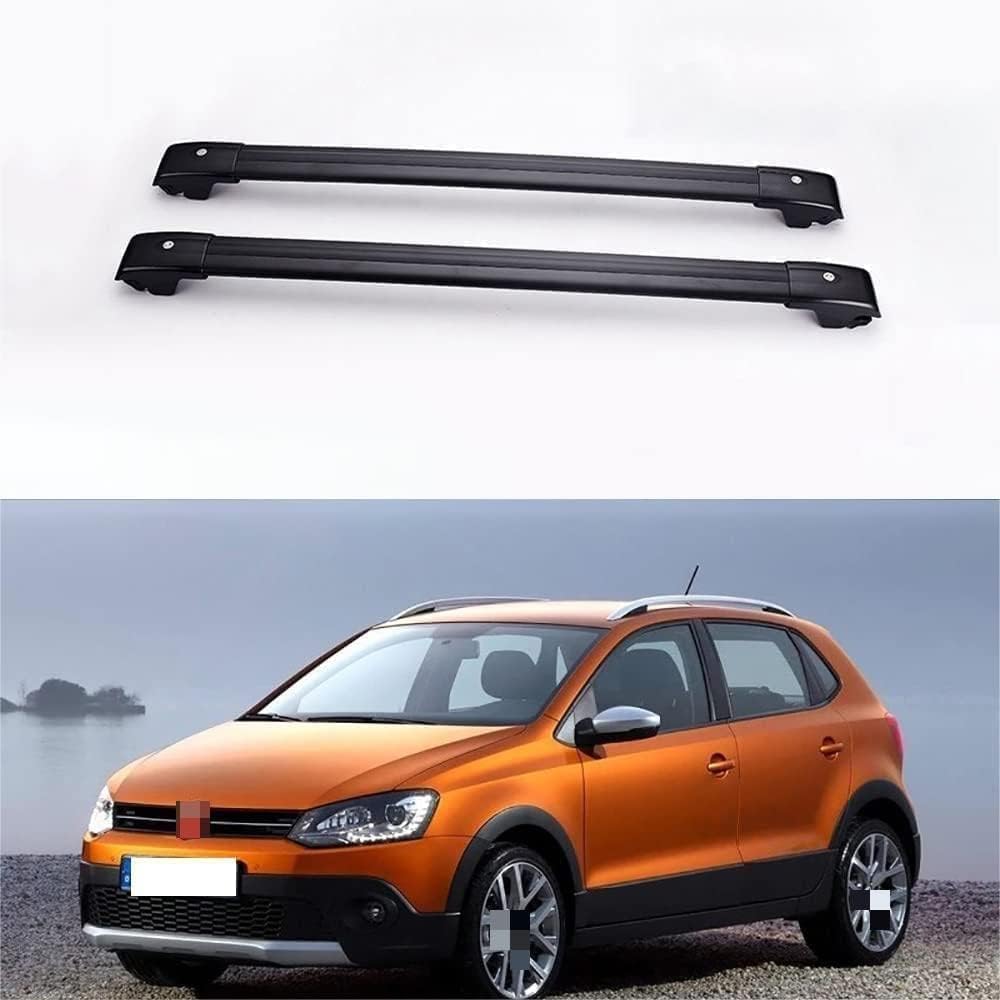 2 Stücke Dachträger für VW Cross Polo 2010+, aus Alu Bis Offene Reling, Auto Dachreling Rack Lastenträger Querträger Auto Zubehör,Black von ZFSMHLH