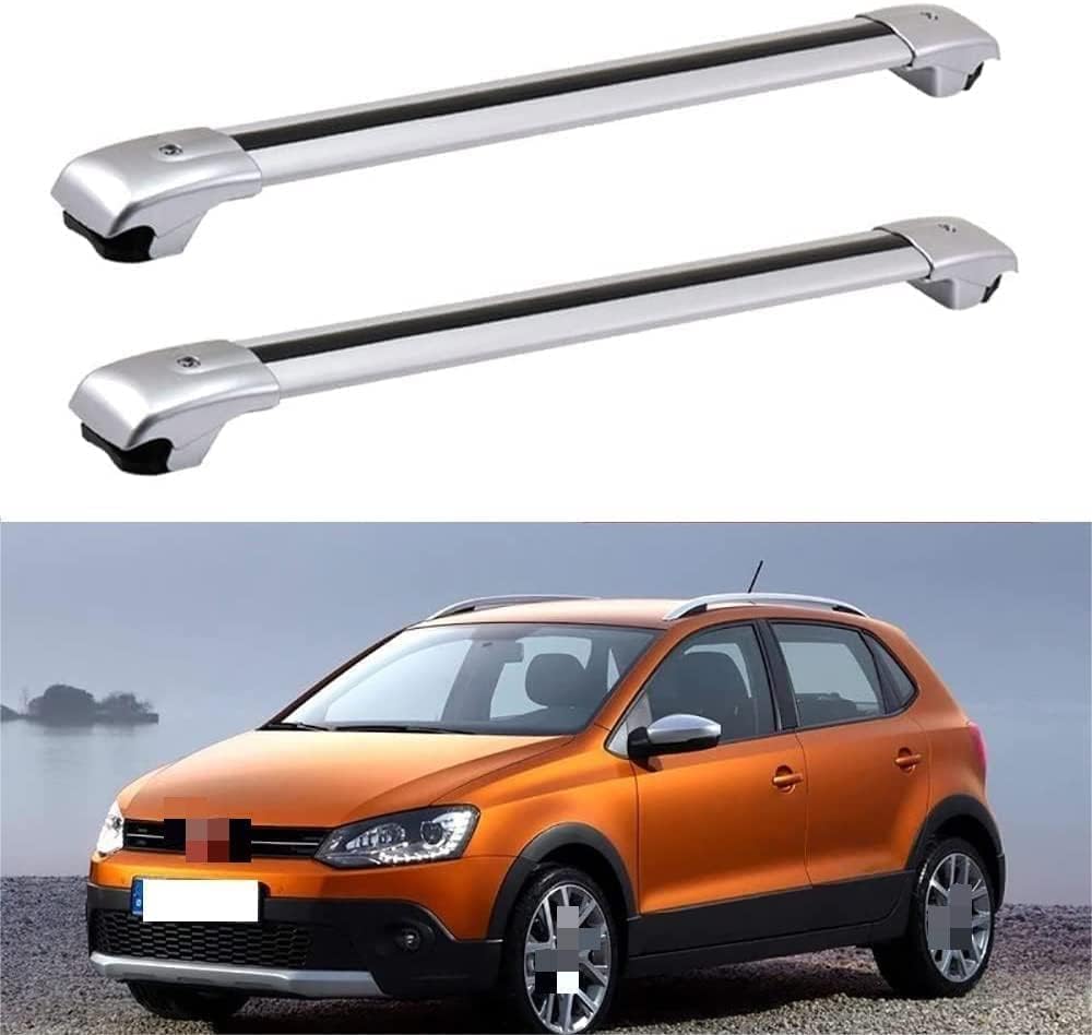 2 Stücke Dachträger für VW Cross Polo 2010+, aus Alu Bis Offene Reling, Auto Dachreling Rack Lastenträger Querträger Auto Zubehör,Silver von ZFSMHLH