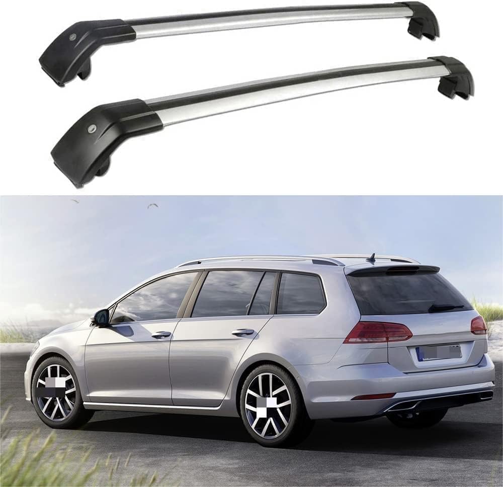 2 Stücke Dachträger für VW Golf Variant Sportcombi 2013+, aus Alu Bis Offene Reling, Auto Dachreling Rack Lastenträger Querträger Auto Zubehör,Black+Silver von ZFSMHLH