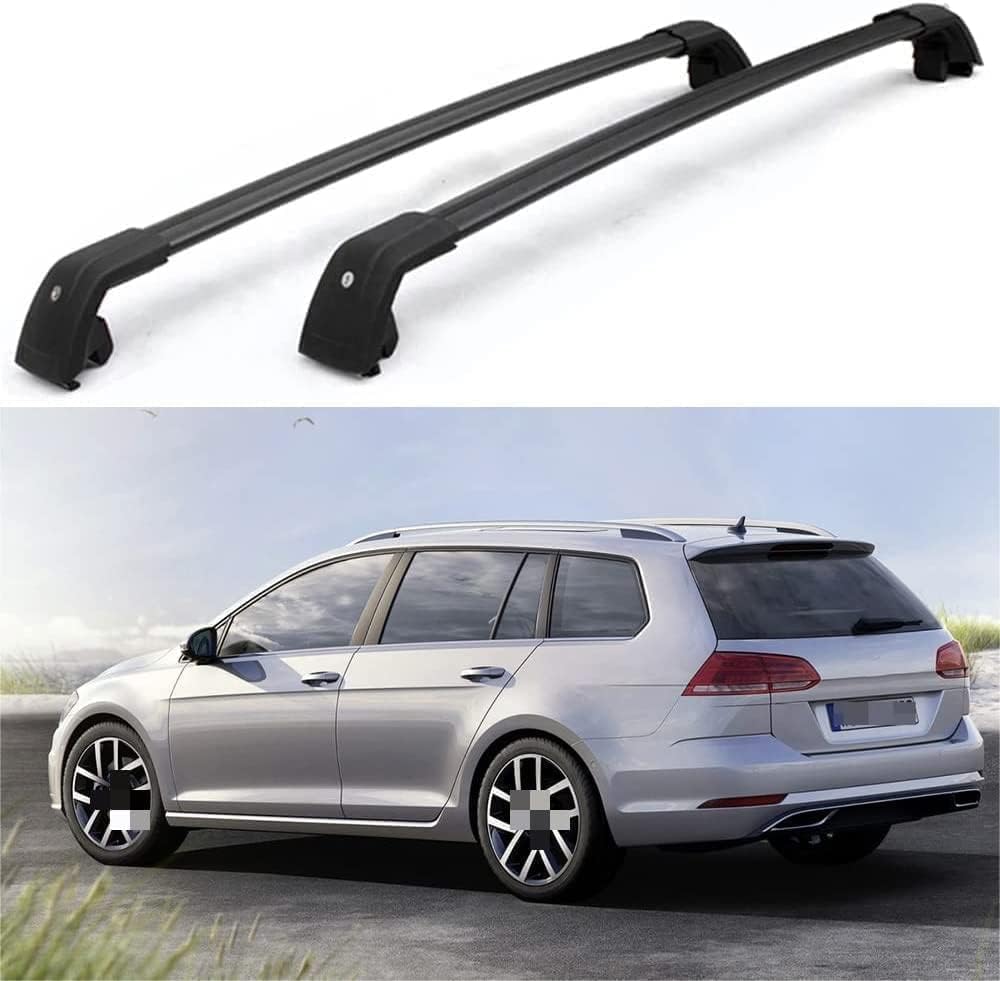 2 Stücke Dachträger für VW Golf Variant Sportcombi 2013+, aus Alu Bis Offene Reling, Auto Dachreling Rack Lastenträger Querträger Auto Zubehör,Black von ZFSMHLH