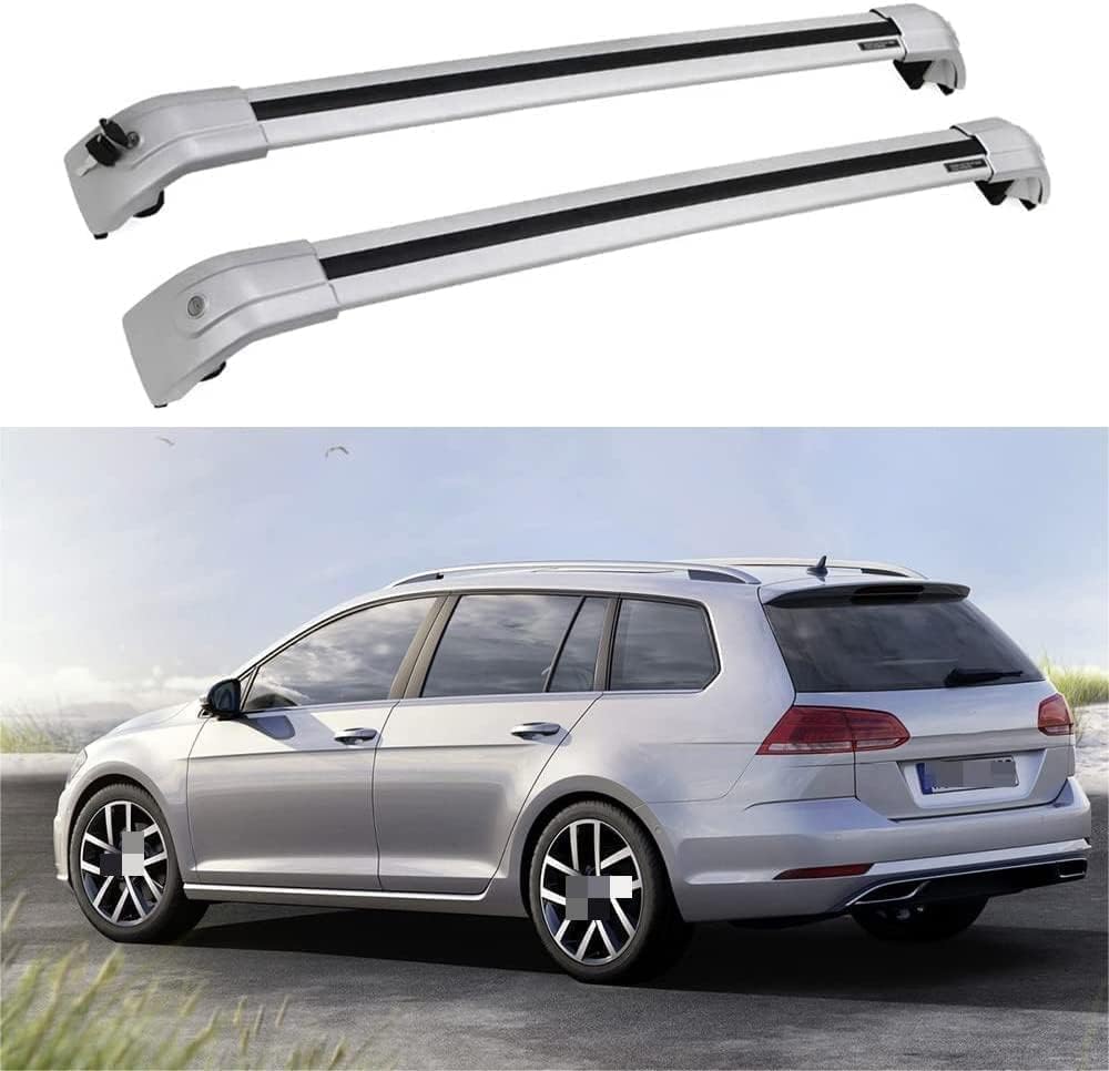 2 Stücke Dachträger für VW Golf Variant Sportcombi 2013+, aus Alu Bis Offene Reling, Auto Dachreling Rack Lastenträger Querträger Auto Zubehör,Silver von ZFSMHLH