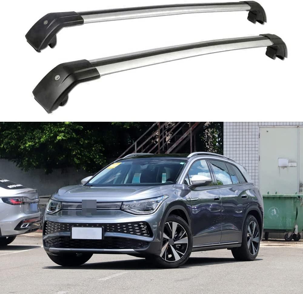 2 Stücke Dachträger für VW ID6 ID.6 X 2021 2022 2023, aus Alu Bis Offene Reling, Auto Dachreling Rack Lastenträger Querträger Auto Zubehör,Black+Silver von ZFSMHLH