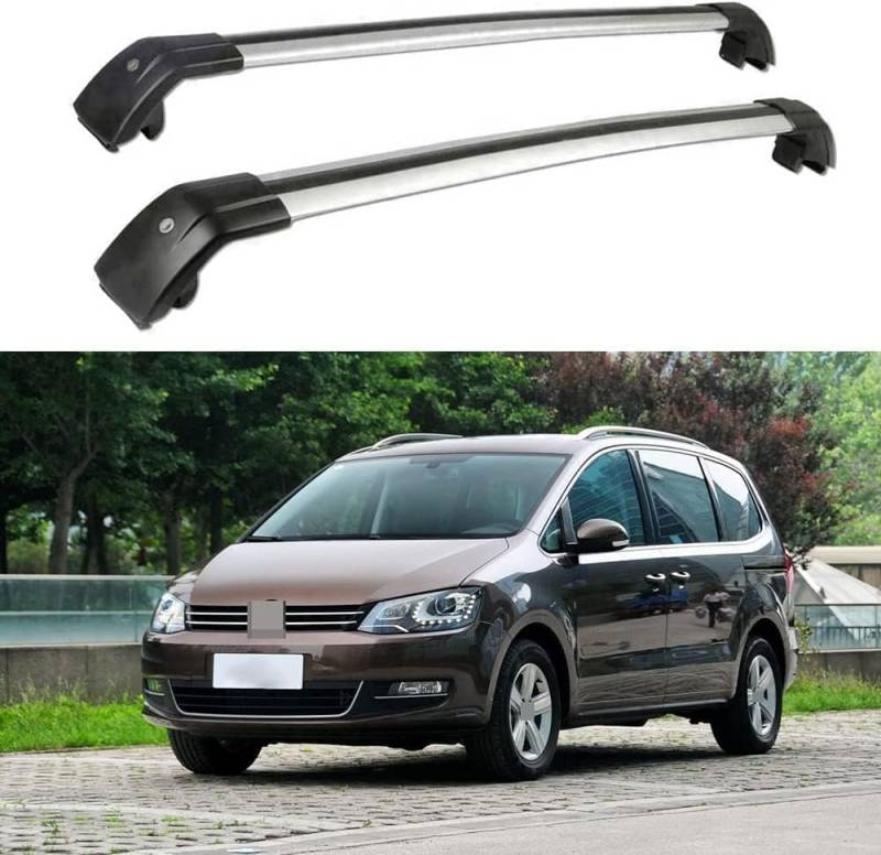 2 Stücke Dachträger für VW Sharan 5 Door MPV 2010-2022, aus Alu Bis Offene Reling, Auto Dachreling Rack Lastenträger Querträger Auto Zubehör,Black+Silver von ZFSMHLH