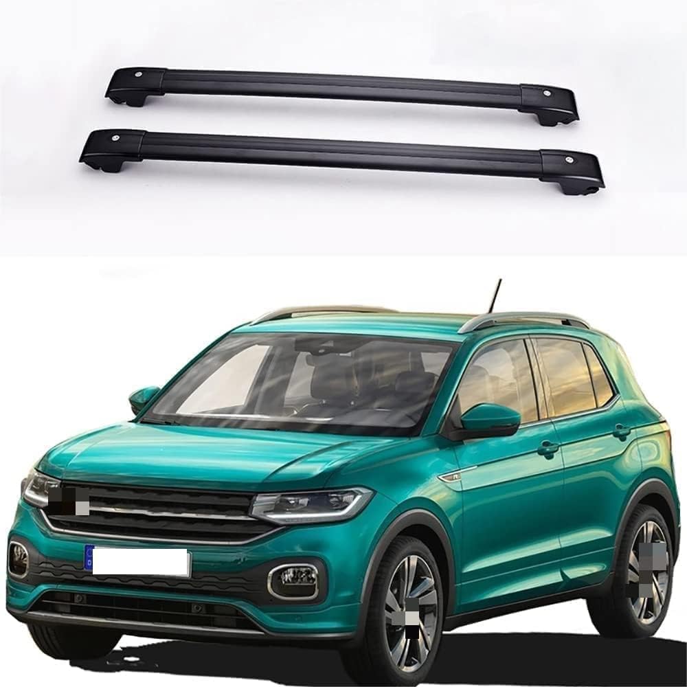 2 Stücke Dachträger für VW T-Cross 2019 2020 2021, aus Alu Bis Offene Reling, Auto Dachreling Rack Lastenträger Querträger Auto Zubehör,Black von ZFSMHLH