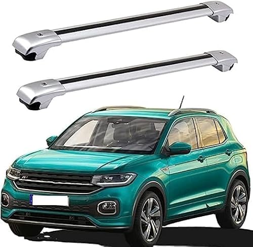 2 Stücke Dachträger für VW T-Cross 2019 2020 2021, aus Alu Bis Offene Reling, Auto Dachreling Rack Lastenträger Querträger Auto Zubehör,Silver von ZFSMHLH