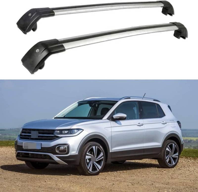 2 Stücke Dachträger für VW T-Cross 2019 2020 2021 2022 2023, aus Alu Bis Offene Reling, Auto Dachreling Rack Lastenträger Querträger Auto Zubehör,Black+Silver von ZFSMHLH