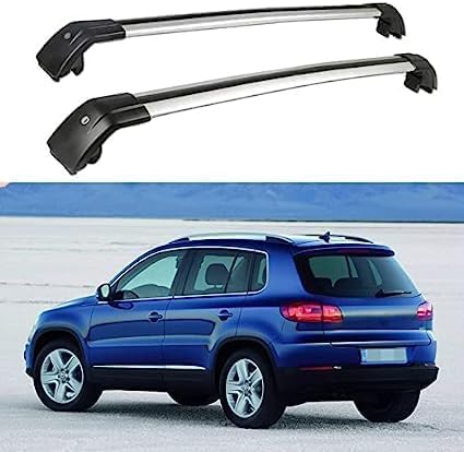 2 Stücke Dachträger für VW Tiguan 2007-2015, aus Alu Bis Offene Reling, Auto Dachreling Rack Lastenträger Querträger Auto Zubehör,Black+Silver von ZFSMHLH