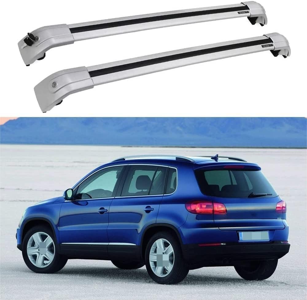 2 Stücke Dachträger für VW Tiguan 2007-2015, aus Alu Bis Offene Reling, Auto Dachreling Rack Lastenträger Querträger Auto Zubehör,Silver von ZFSMHLH